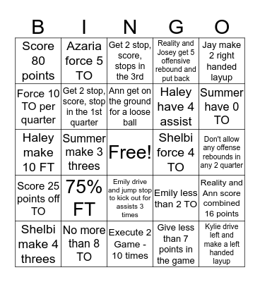 Lady Owls vs Harmony Bingo Card