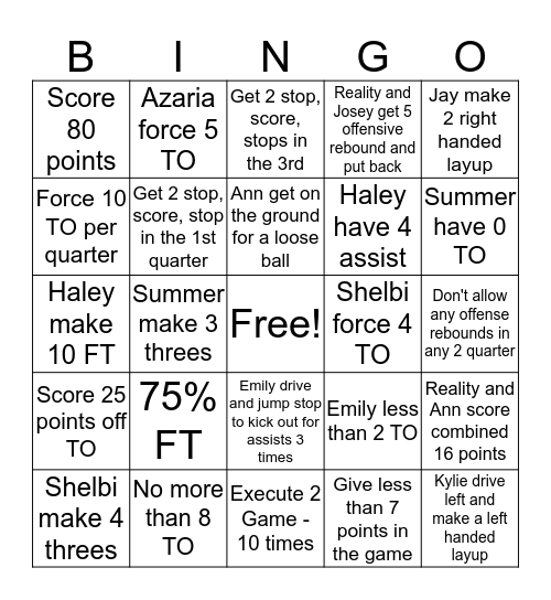 Lady Owls vs Harmony Bingo Card