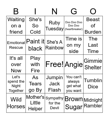 DD8 The Rolling Stones! Bingo Card