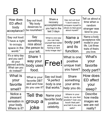 Body Acceptance Bingo! Bingo Card
