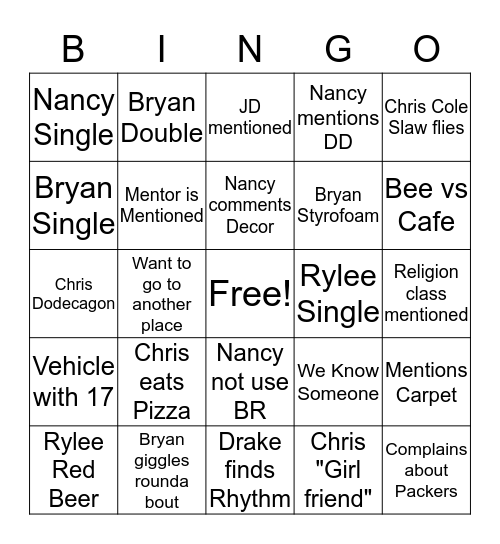 Be in Bee the Jake Ziel Tour Bingo Card