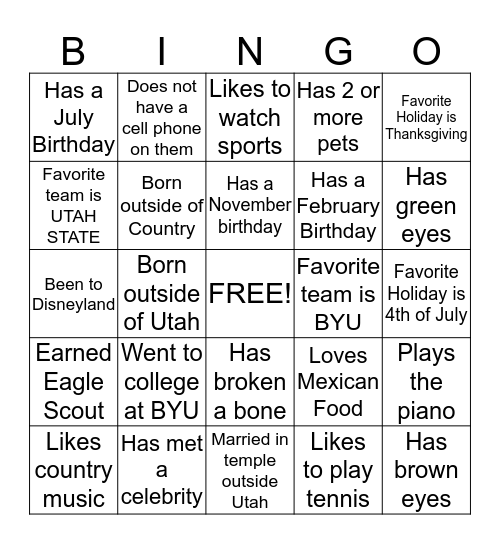 Untitled Bingo Card