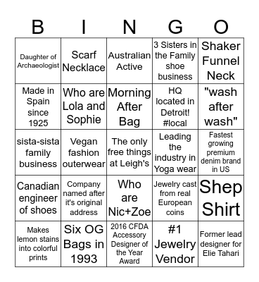 LEIGH'S BRAND BINGO BABY Bingo Card