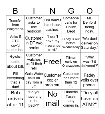 Pharmacy BINGO Card