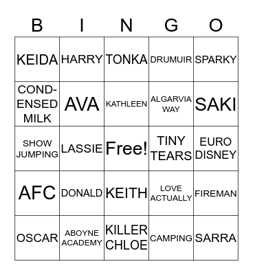 TRACEY & ADRIAN'S STEN BINGO Card