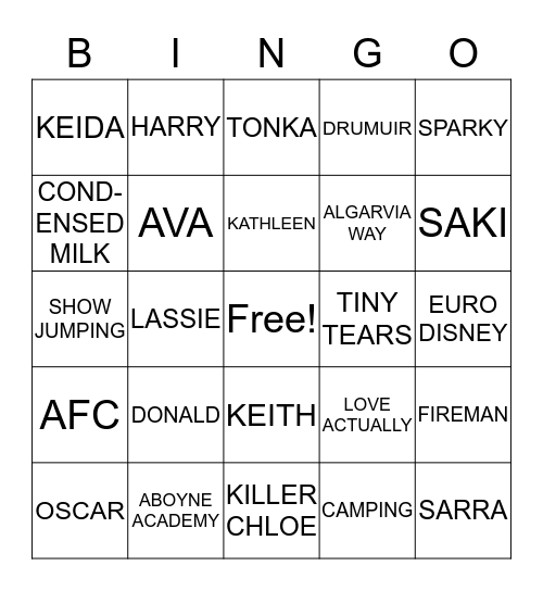 TRACEY & ADRIAN'S STEN BINGO Card