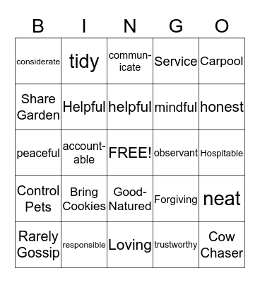 A GOOD NEIGHBOR Bingo Card