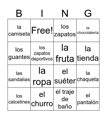 Las compras Bingo Card