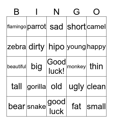 Animals and characteristics Bingo Card
