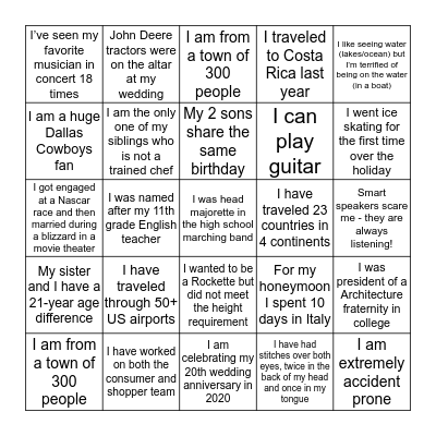 FUN FACTS! Bingo Card