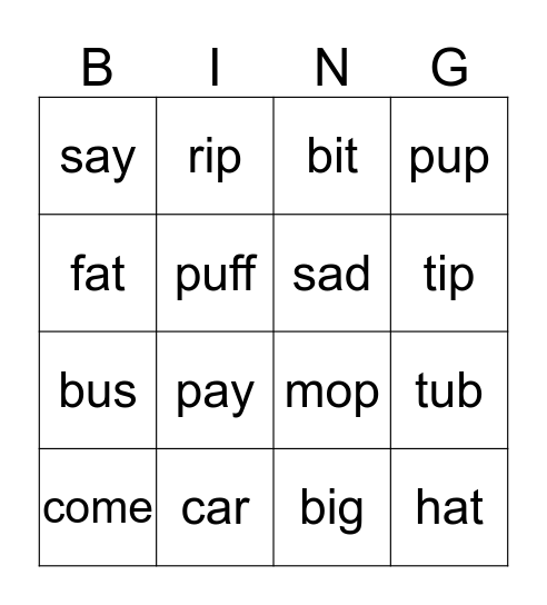 Sight Words Bingo Card