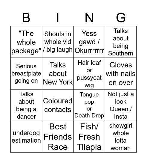 Drag Race Season 12 Meet the Queens Bingo Card
