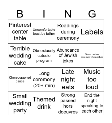 Wedding Bingo Card