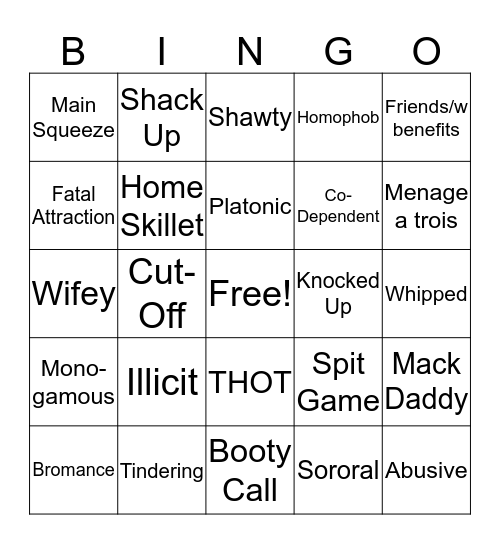 RELATIONSHIPS Bingo Card