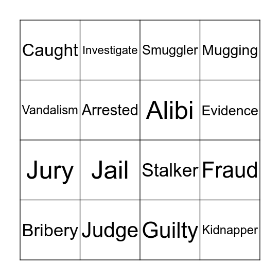 Crime Bingo Card