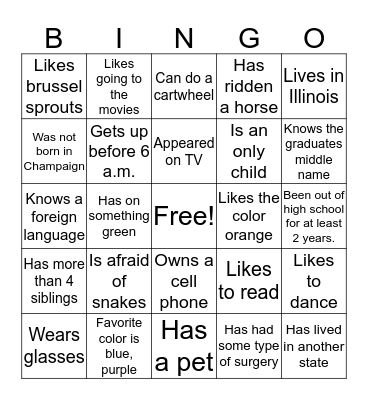 Let's Break The Ice Bingo Card