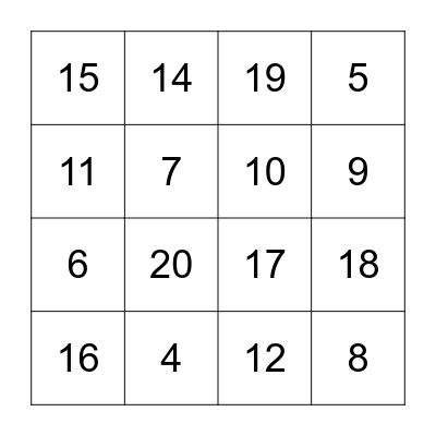 Number Bingo Card