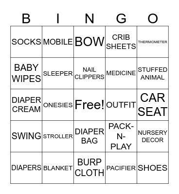 BABY SHOWER GIFT BINGO Card