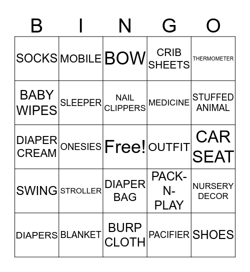 BABY SHOWER GIFT BINGO Card