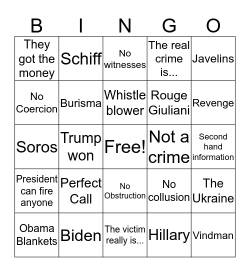 GOP Talking Points Bingo Card