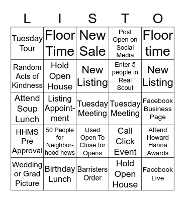 Fun Month Listo Bingo Card