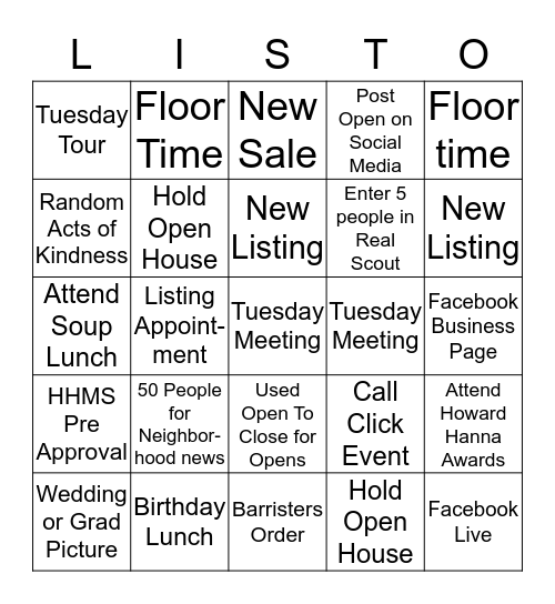 Fun Month Listo Bingo Card