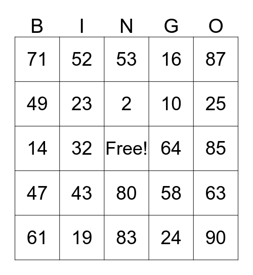 Place-Value BINGO Card