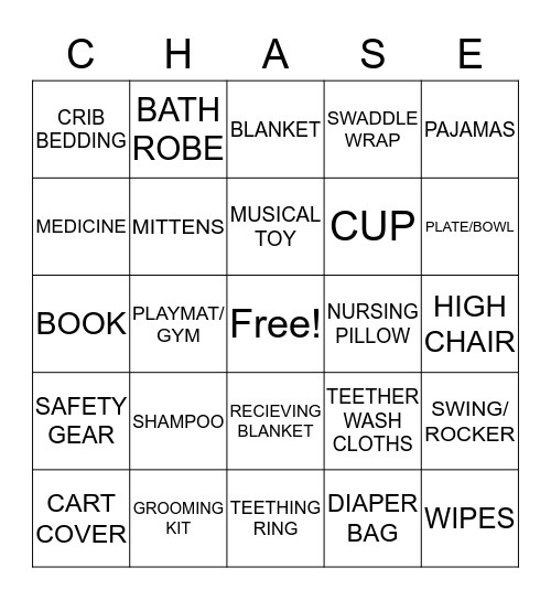 WELCOME CHASE IMAN Bingo Card