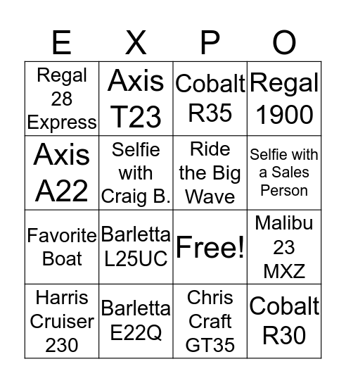 Cd'a Boat Expo Bingo Card