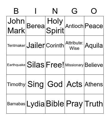 Paul's 2nd Missionary Journey Bingo Card