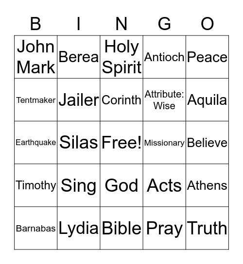 Paul's 2nd Missionary Journey Bingo Card