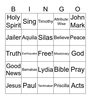 Paul's 2nd Missionary Journey Bingo Card