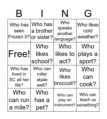 Find out who.... Bingo Card