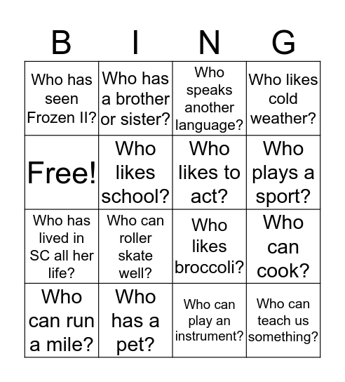 Find out who.... Bingo Card