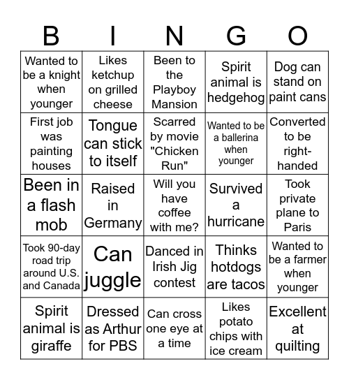 Mingle Bingo Card