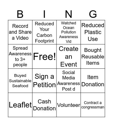 Help Save The Ocean Bingo Card