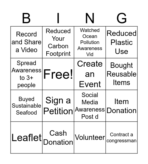 Help Save The Ocean Bingo Card