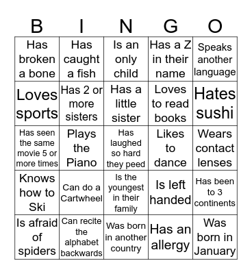 FIND SOMEONE WHO.... Bingo Card