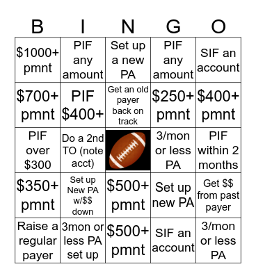 Superbowl Week TCS Bingo Card