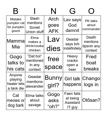 Emerald Tap house bingo Card