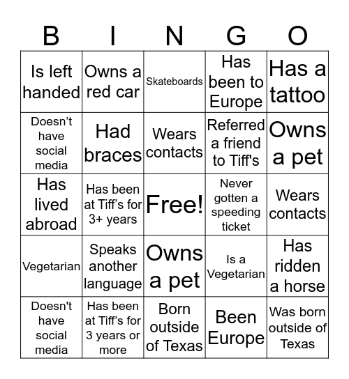 Find Someone Who... Bingo Card