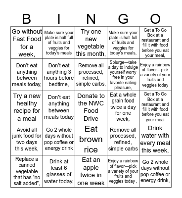 Healthy Eating Bingo Card