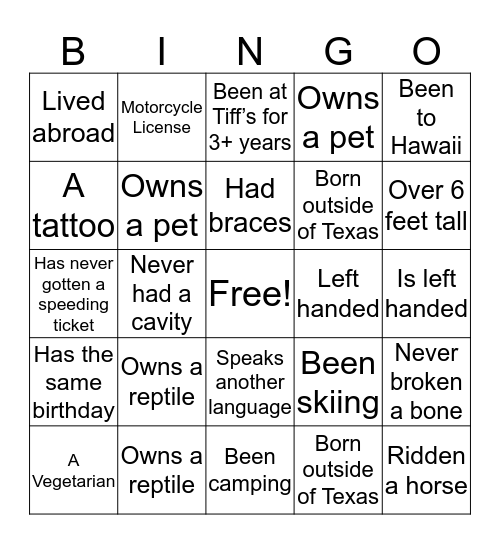 Find Someone Who Has/Is... Bingo Card