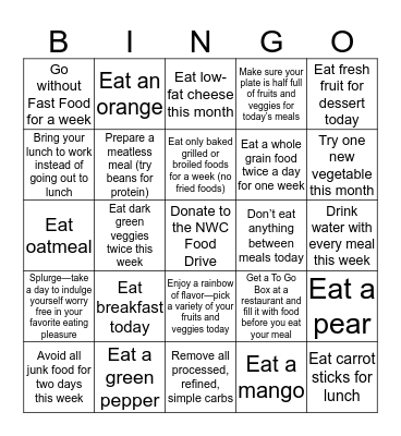 Healthy Eating Bingo Card