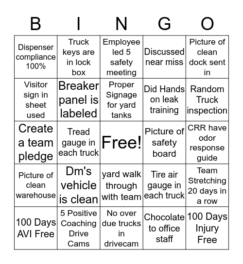 Safety Bingo ! Bingo Card