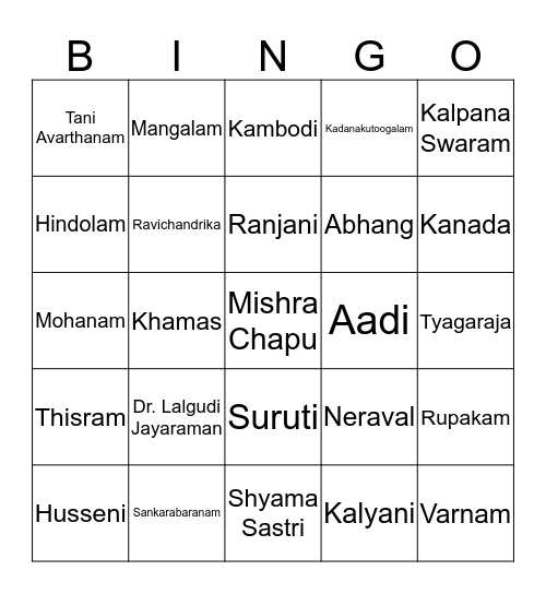 Margazhi Utsavam Ragam Bingo Card