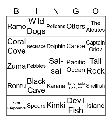 Island of the Blue Dolphins Bingo Card