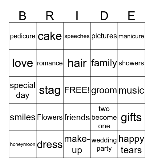 Bride Bingo Card