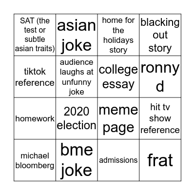 intersession comedy show bingo Card