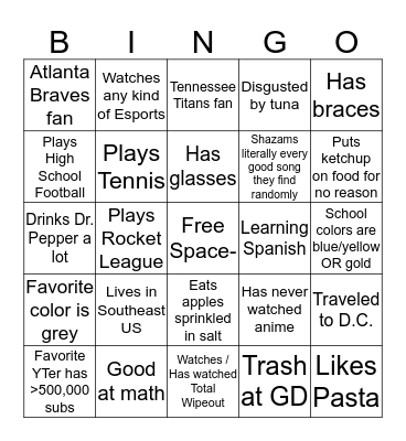 Jurkanaud's Bongo Bingo Card
